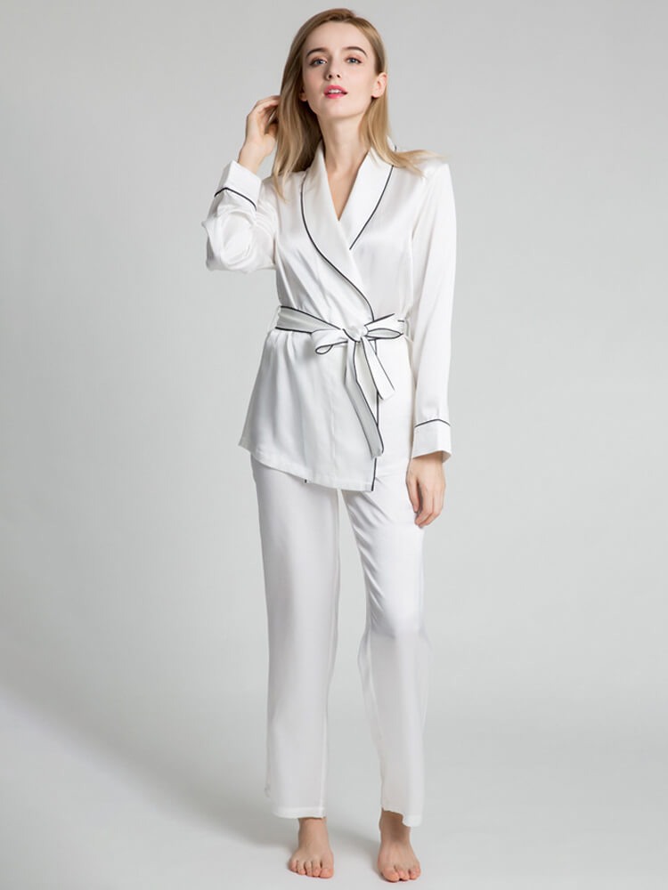 19 Momme Long Belted Silk Pajama Set For Women