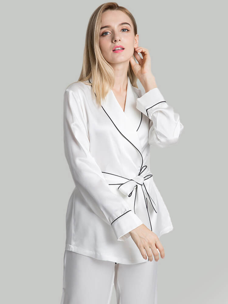 19 Momme Belted Long Silk Pajama Robe Set For Women