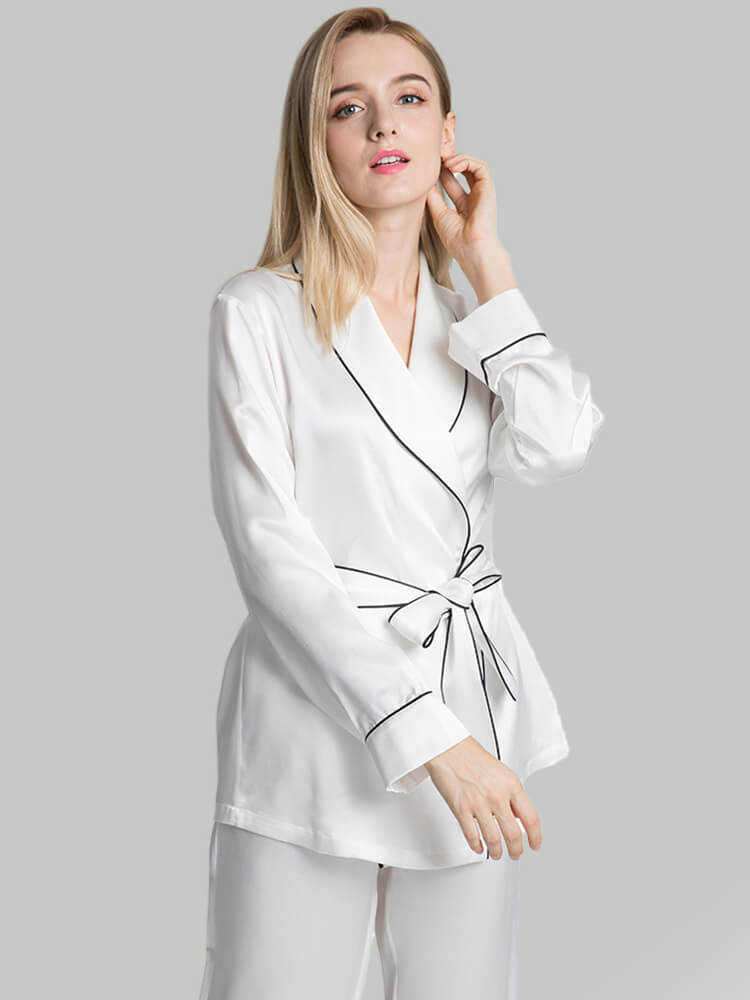 19 Momme Long Belted Silk Pajama Set For Women