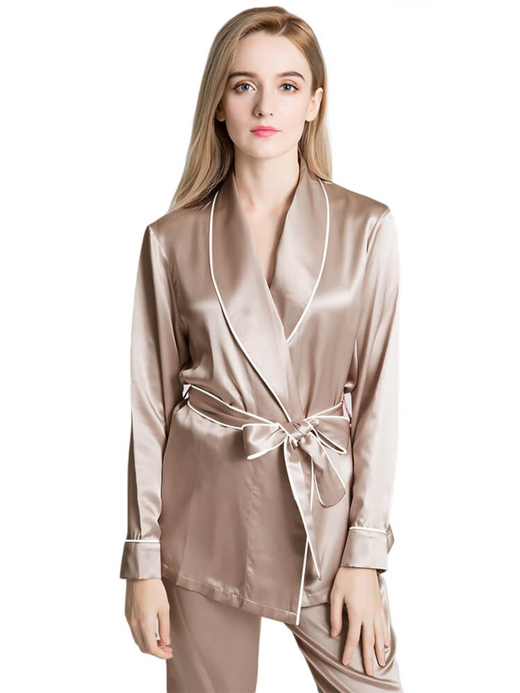 19 Momme Belted Long Silk Pajama Robe Set For Women