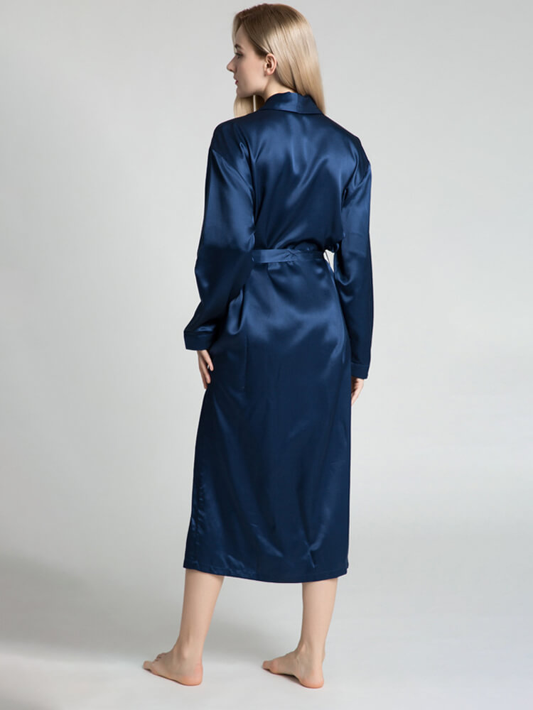 19 Momme Classic Womens Shawl Collar Long Silk Robe