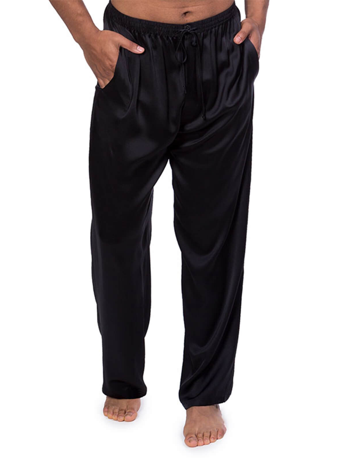 19 Momme Mens Comfortable Long Silk Pajama Pants with Drawstring