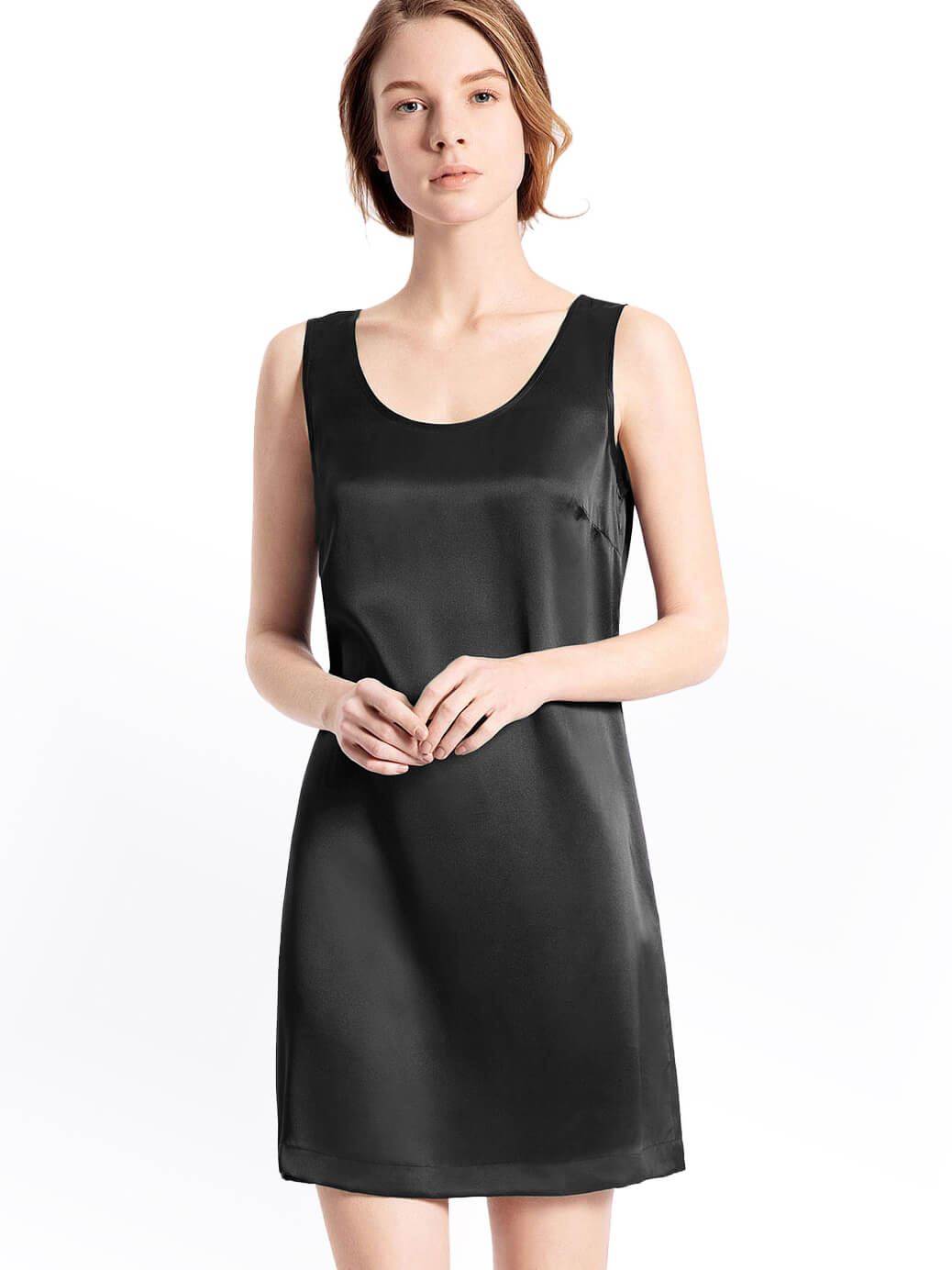 Women Relaxed Style Round Neck Silk Tank Nightgown
