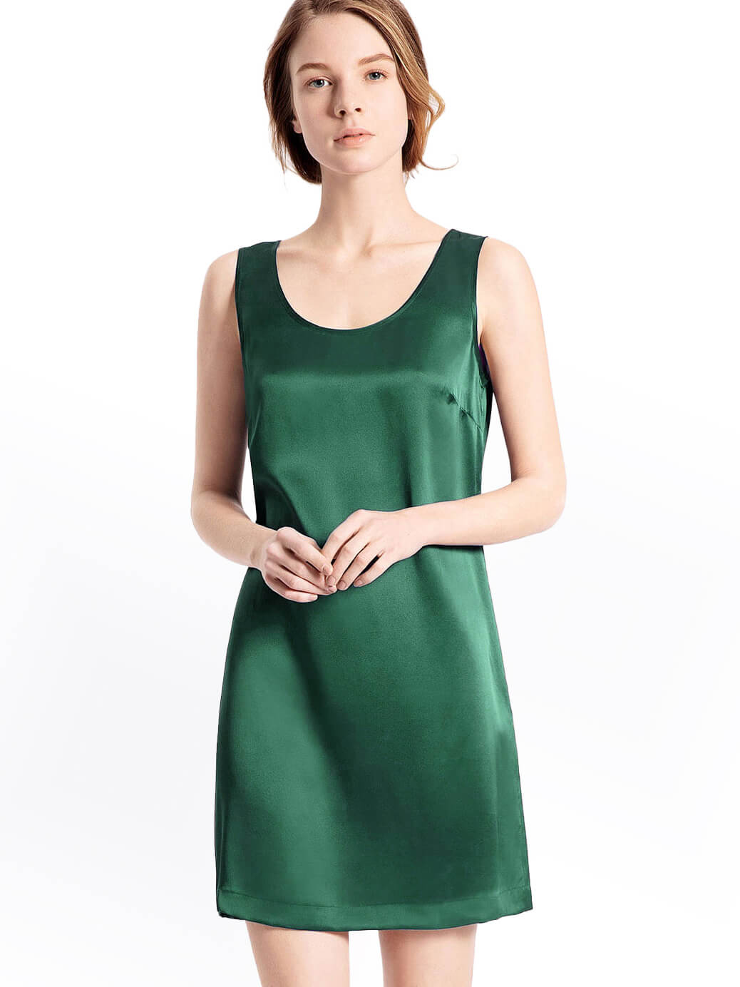 Women Relaxed Style Round Neck Silk Tank Nightgown