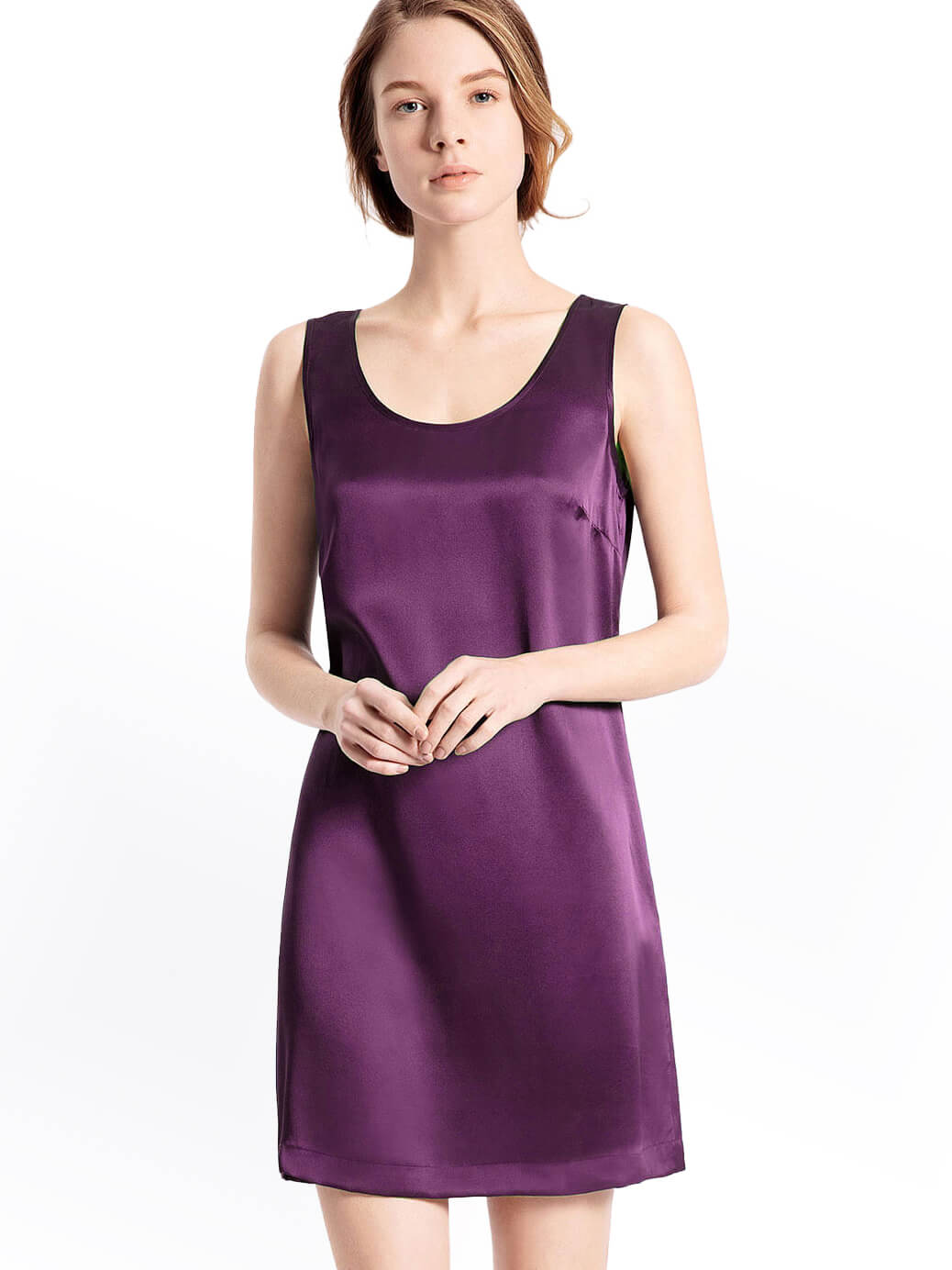 Women Relaxed Style Round Neck Silk Tank Nightgown