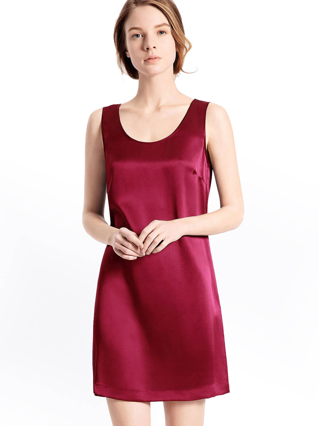 Women Relaxed Style Round Neck Silk Tank Nightgown