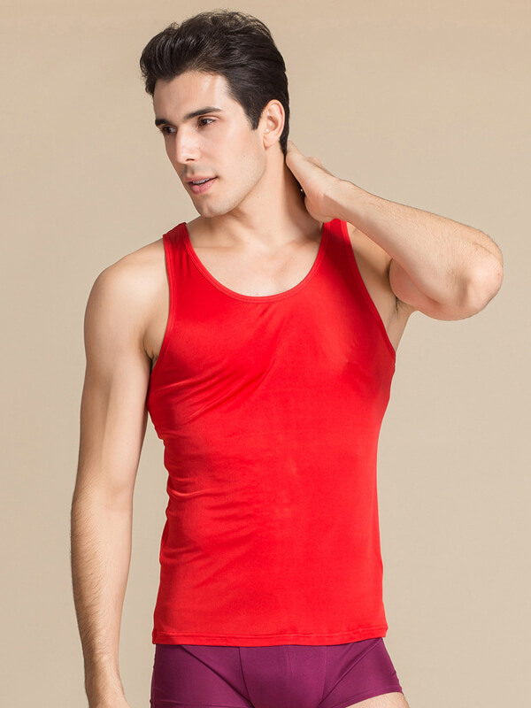 Men's 30% Silk Blend Knitted Silk Vest Undershirt