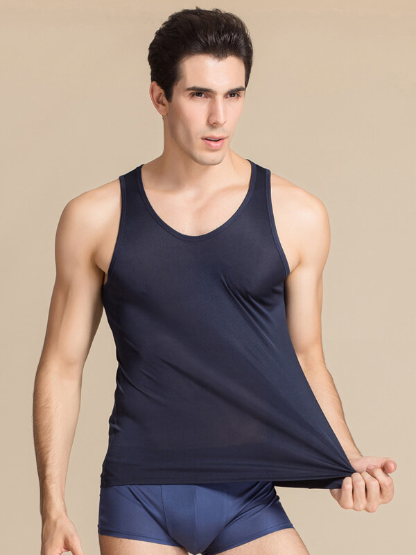 Men's 30% Silk Blend Knitted Silk Vest Undershirt