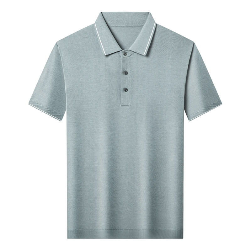 Men's Classic Short Sleeve Knitted Silk Polo Shirt Contrast Trim