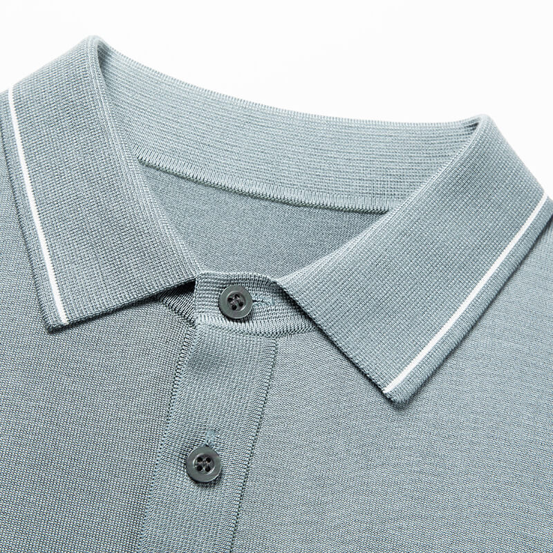 Men's Classic Short Sleeve Knitted Silk Polo Shirt Contrast Trim