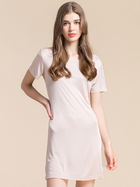 Soft Short Sleeved Knitted Silk Nightgown For Women - Click Image to Close