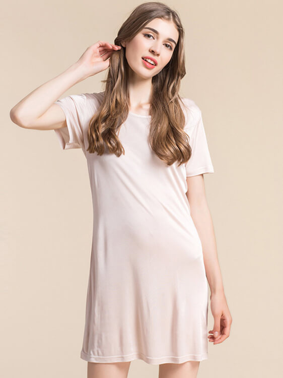 Soft Short Sleeved Knitted Silk Nightgown For Women