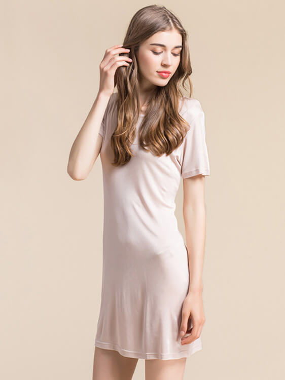 Soft Short Sleeved Knitted Silk Nightgown For Women