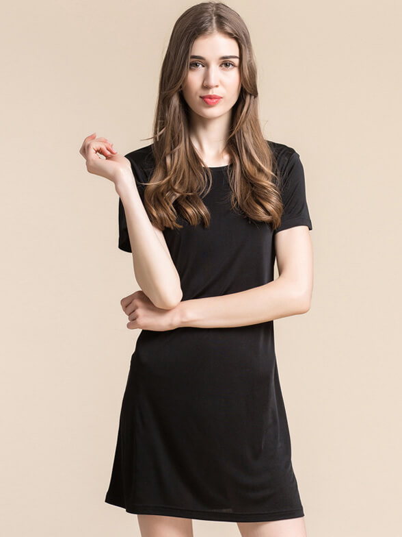 Soft Short Sleeved Knitted Silk Nightgown For Women