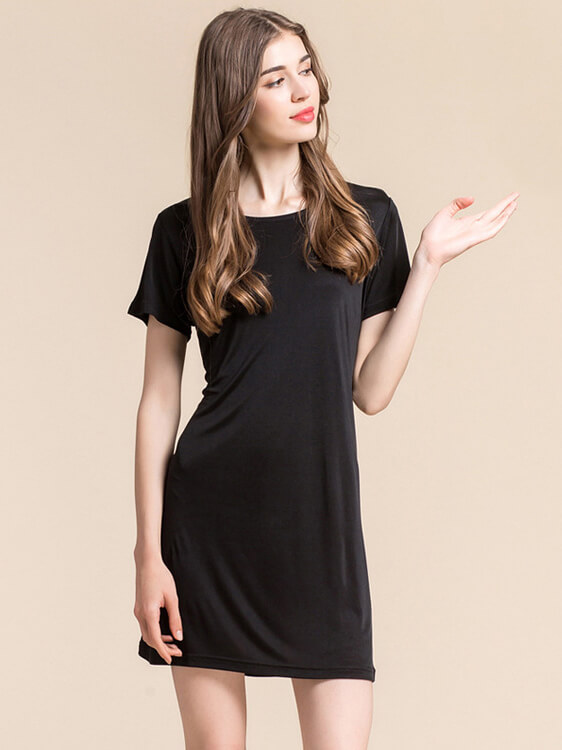 Soft Short Sleeved Knitted Silk Nightgown For Women