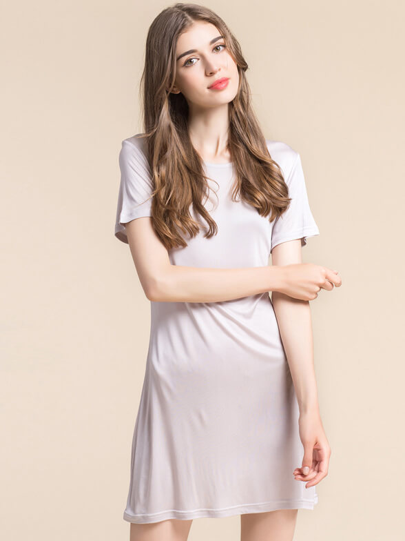 Soft Short Sleeved Knitted Silk Nightgown For Women