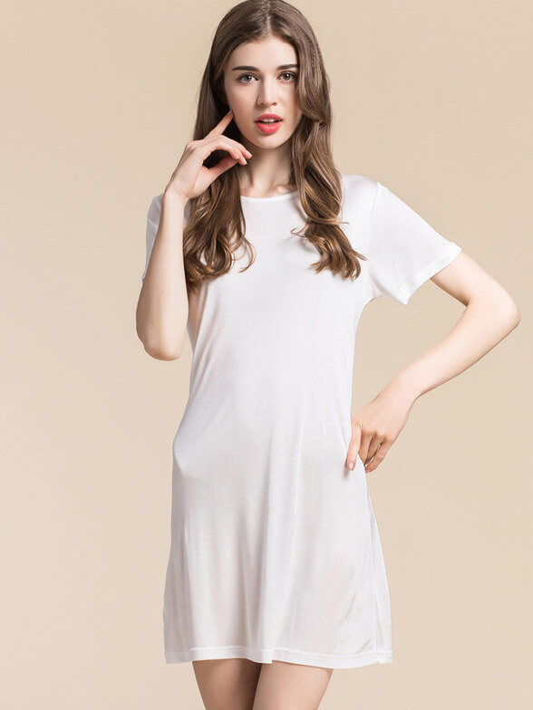 Soft Short Sleeved Knitted Silk Nightgown For Women