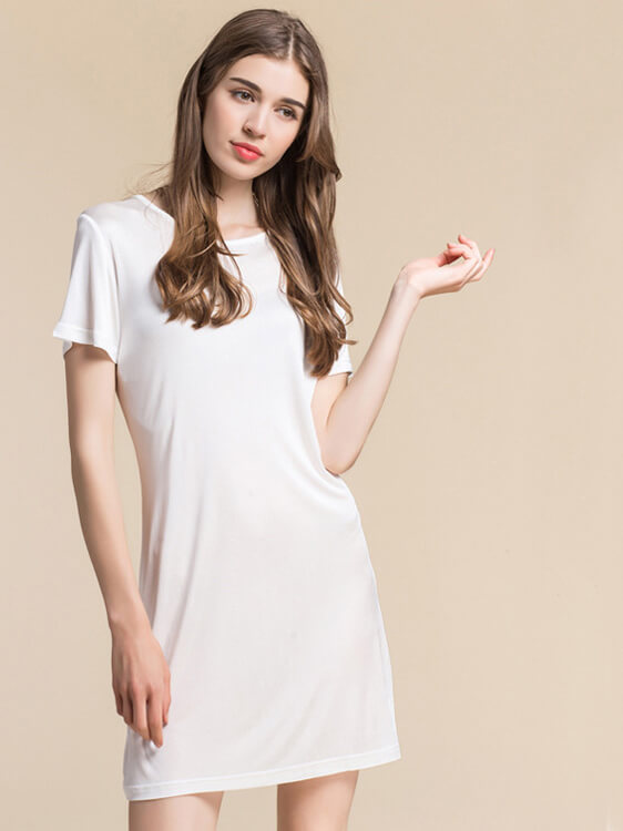 Soft Short Sleeved Knitted Silk Nightgown For Women