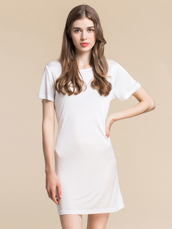 Soft Short Sleeved Knitted Silk Nightgown For Women