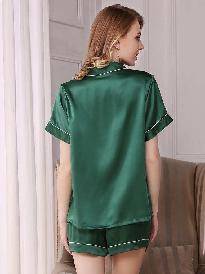 22 Momme Classic Silk Pajama Shorts Set with Trimming