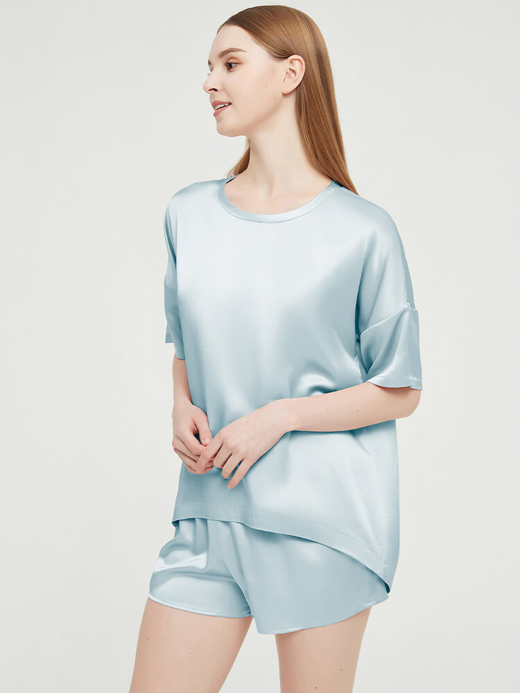 22MM Washable Comfy Silk Pajama Shorts Set For Women