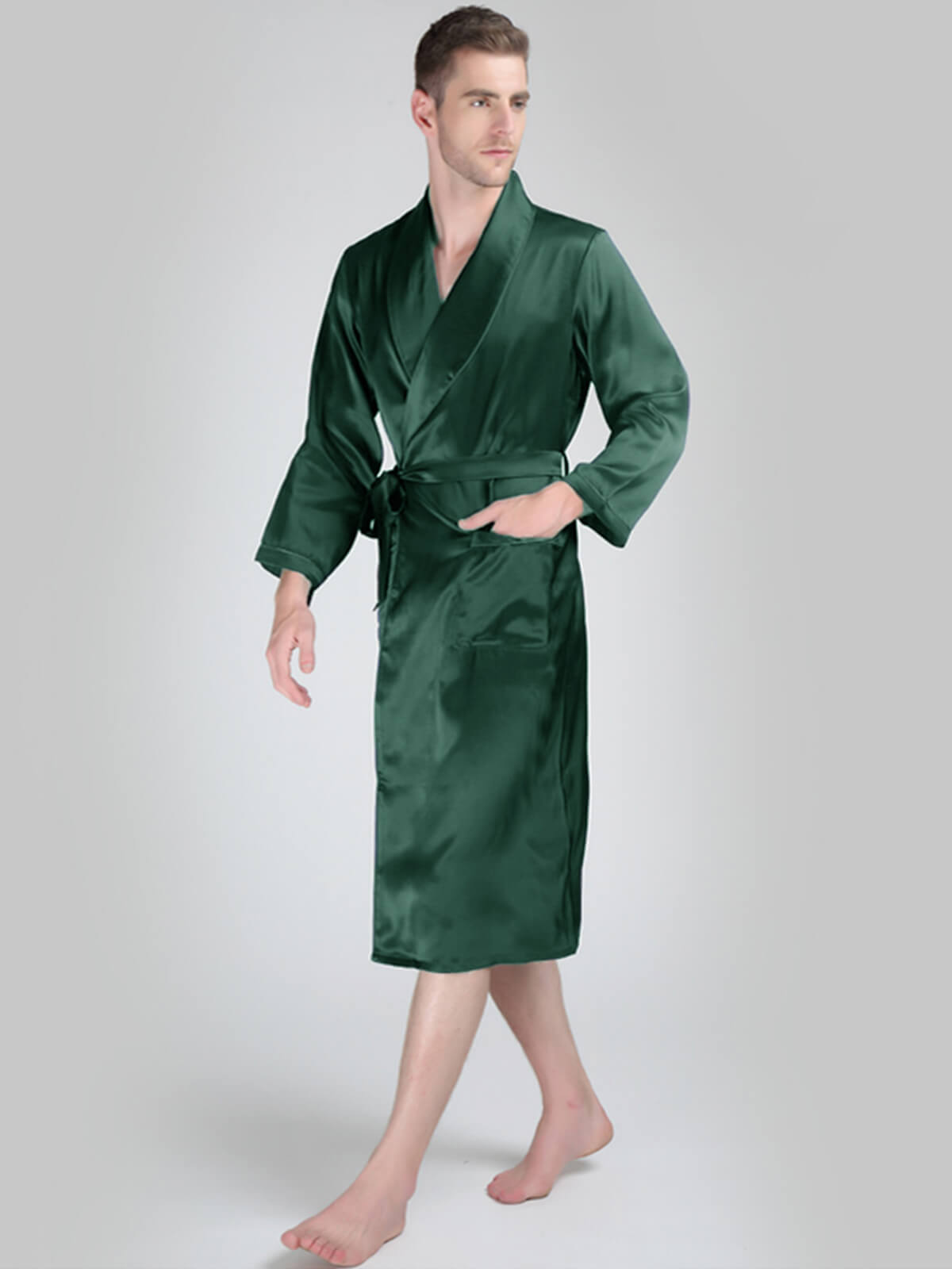 19 Momme Trimmed Classic Long Silk Robe For Men