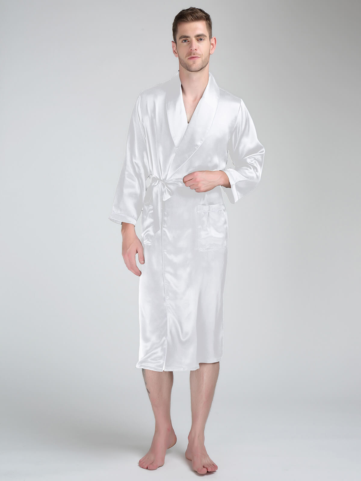 19 Momme Trimmed Classic Long Silk Robe For Men