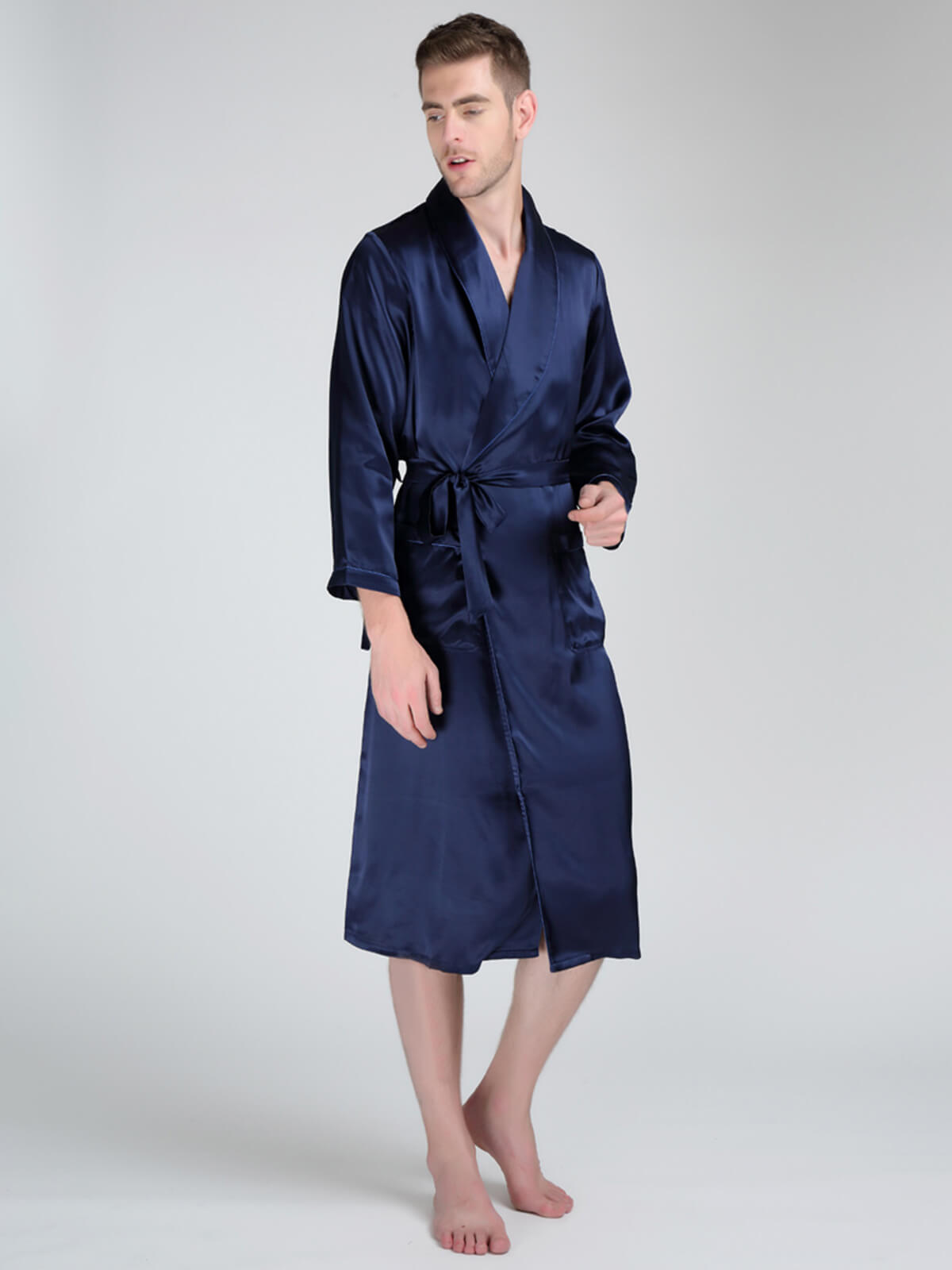 22 Momme Men's Luxurious Shawl Collar Long Silk Robe with Pocket