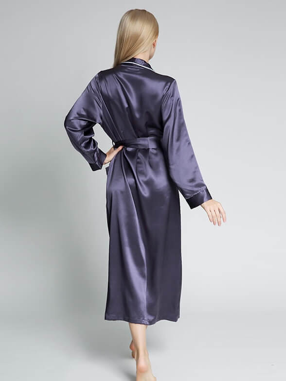 19 Momme Luxurious Piped Long Silk Robe For Women