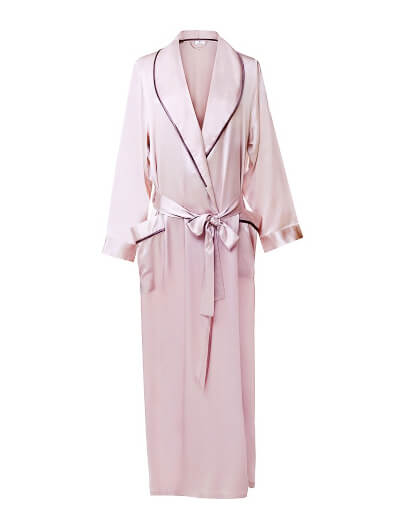 Momme Full Length Luxurious Silk Robe With Piping Fs