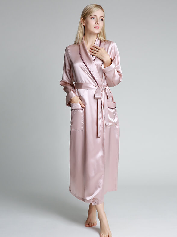 19 Momme Luxurious Full Length Piped Silk Robe For Women