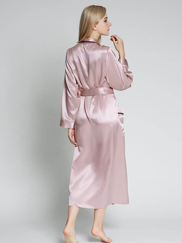 19 Momme Luxurious Piped Long Silk Robe For Women