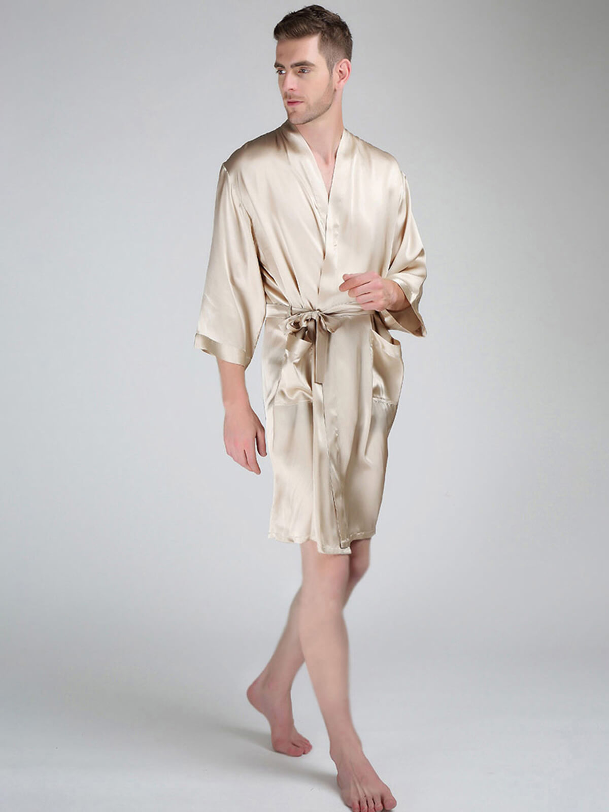 19 Momme Classic Short Silk Kimono Robe For Men