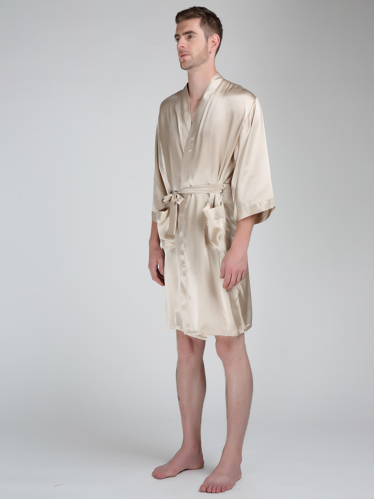 19 Momme Classic Short Silk Kimono Robe For Men