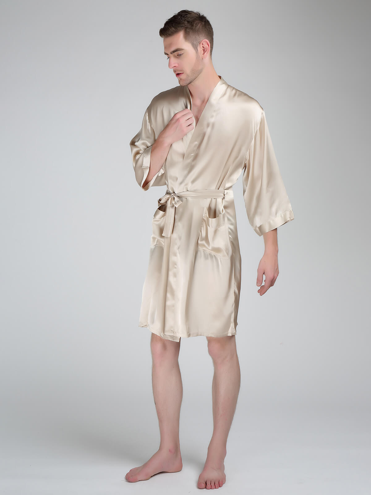 19 Momme Classic Short Silk Kimono Robe For Men