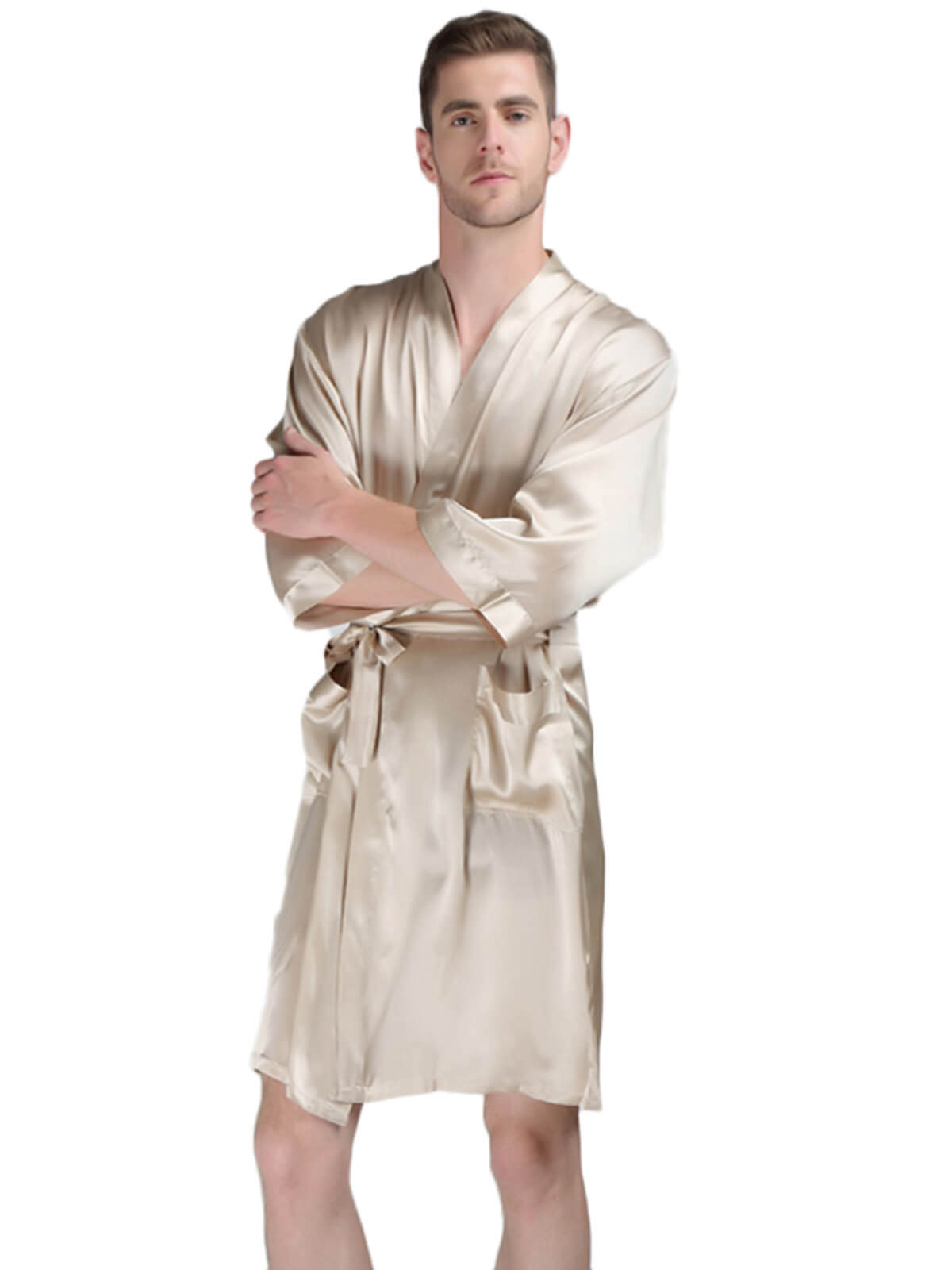 19 Momme Classic Short Silk Kimono Robe For Men