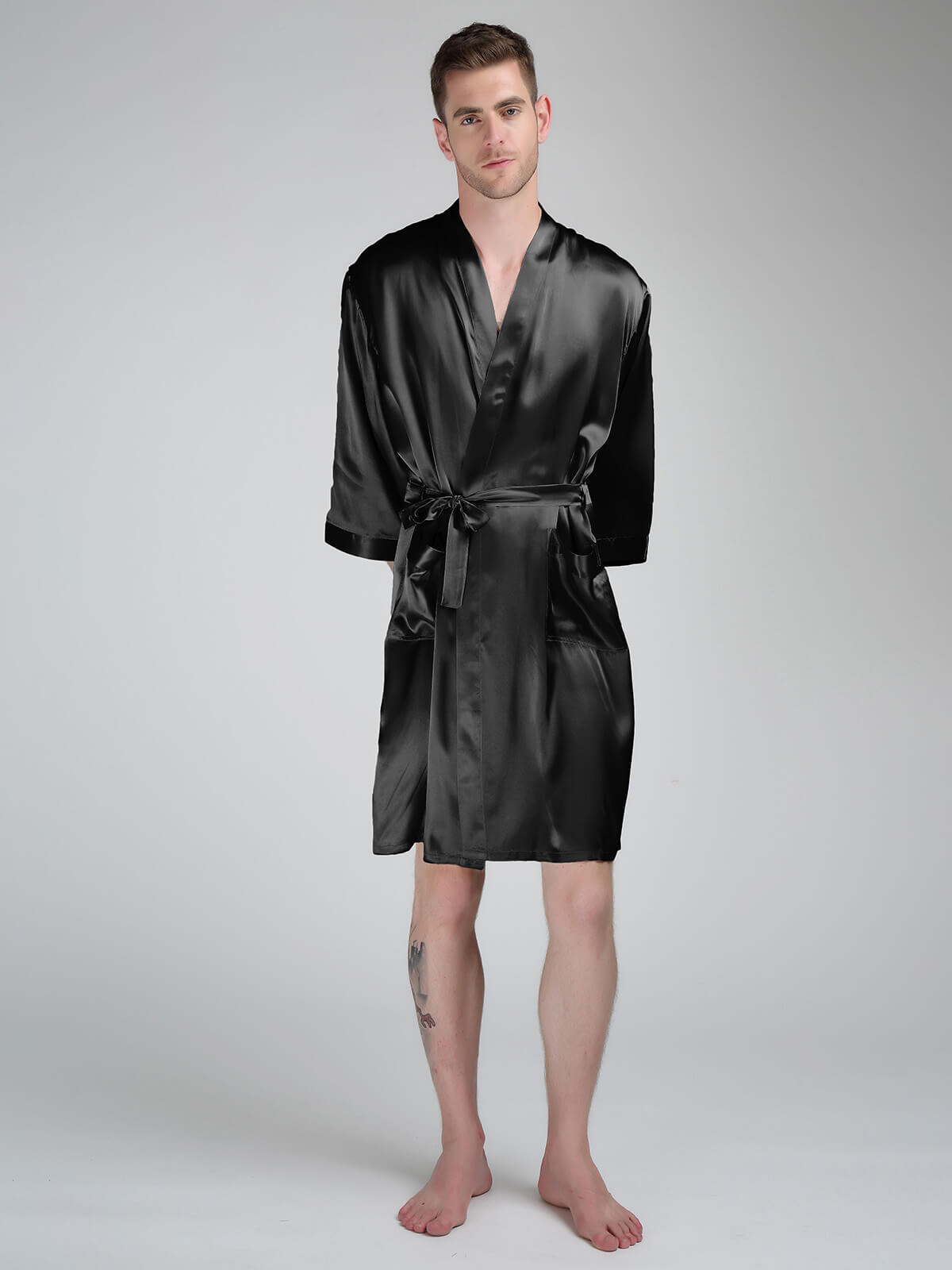 19 Momme Classic Short Silk Kimono Robe For Men