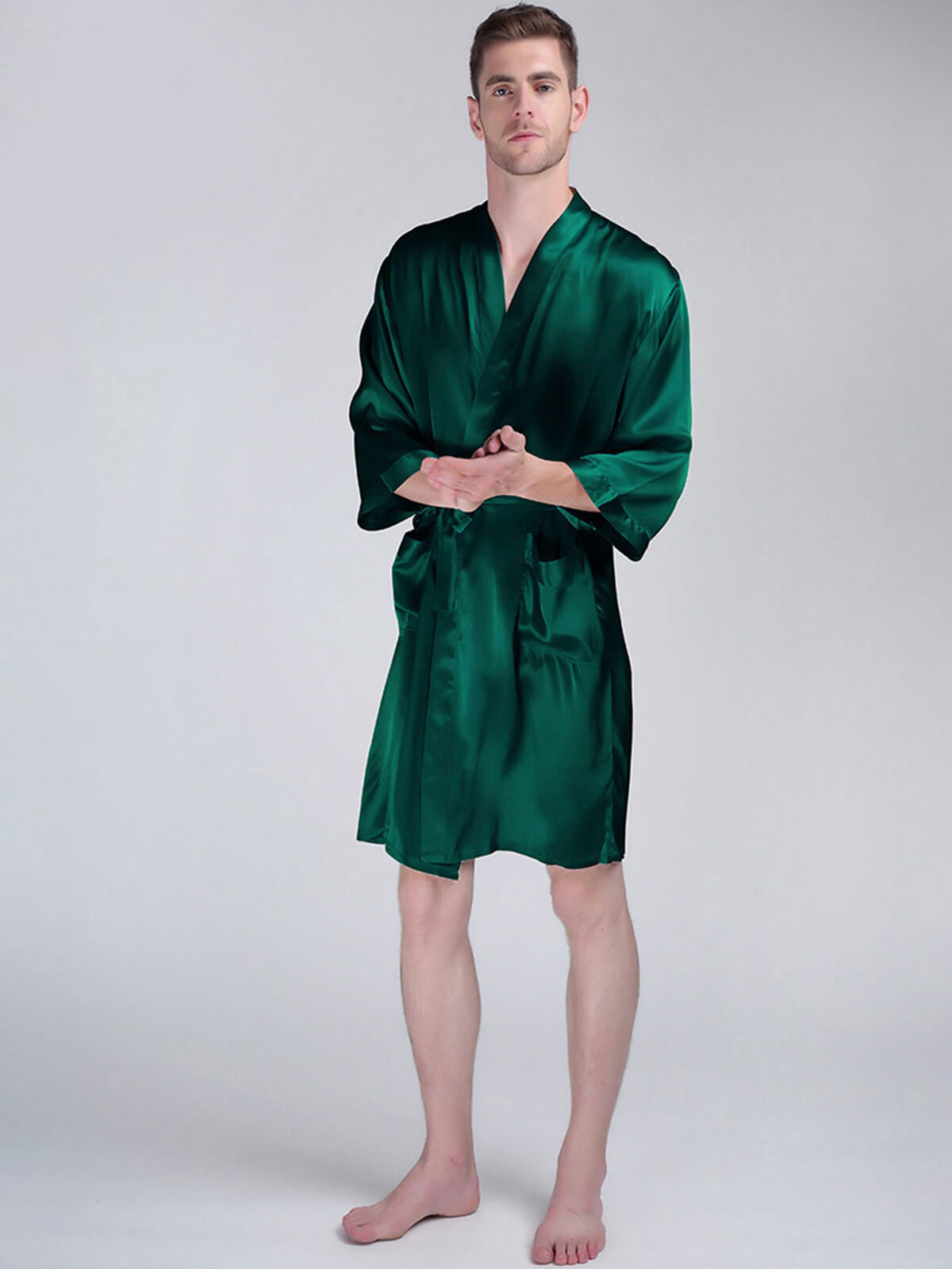 19 Momme Classic Short Silk Kimono Robe For Men