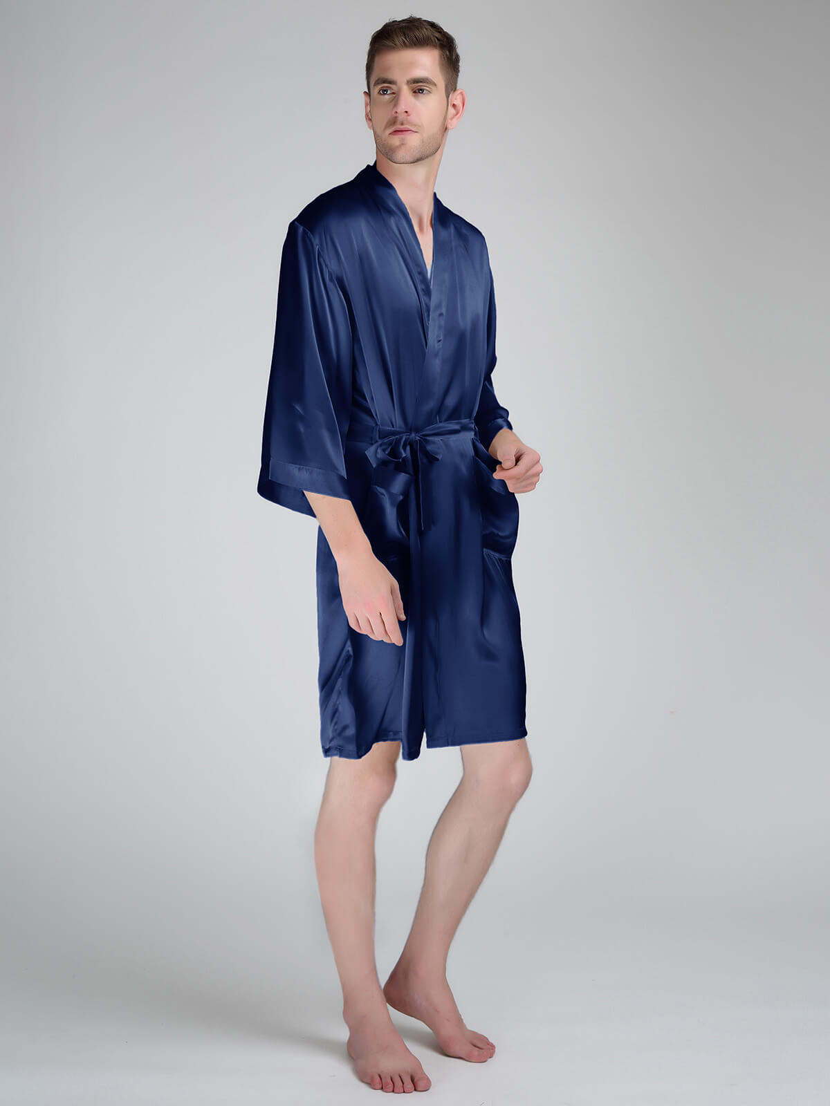 19 Momme Classic Short Silk Kimono Robe For Men