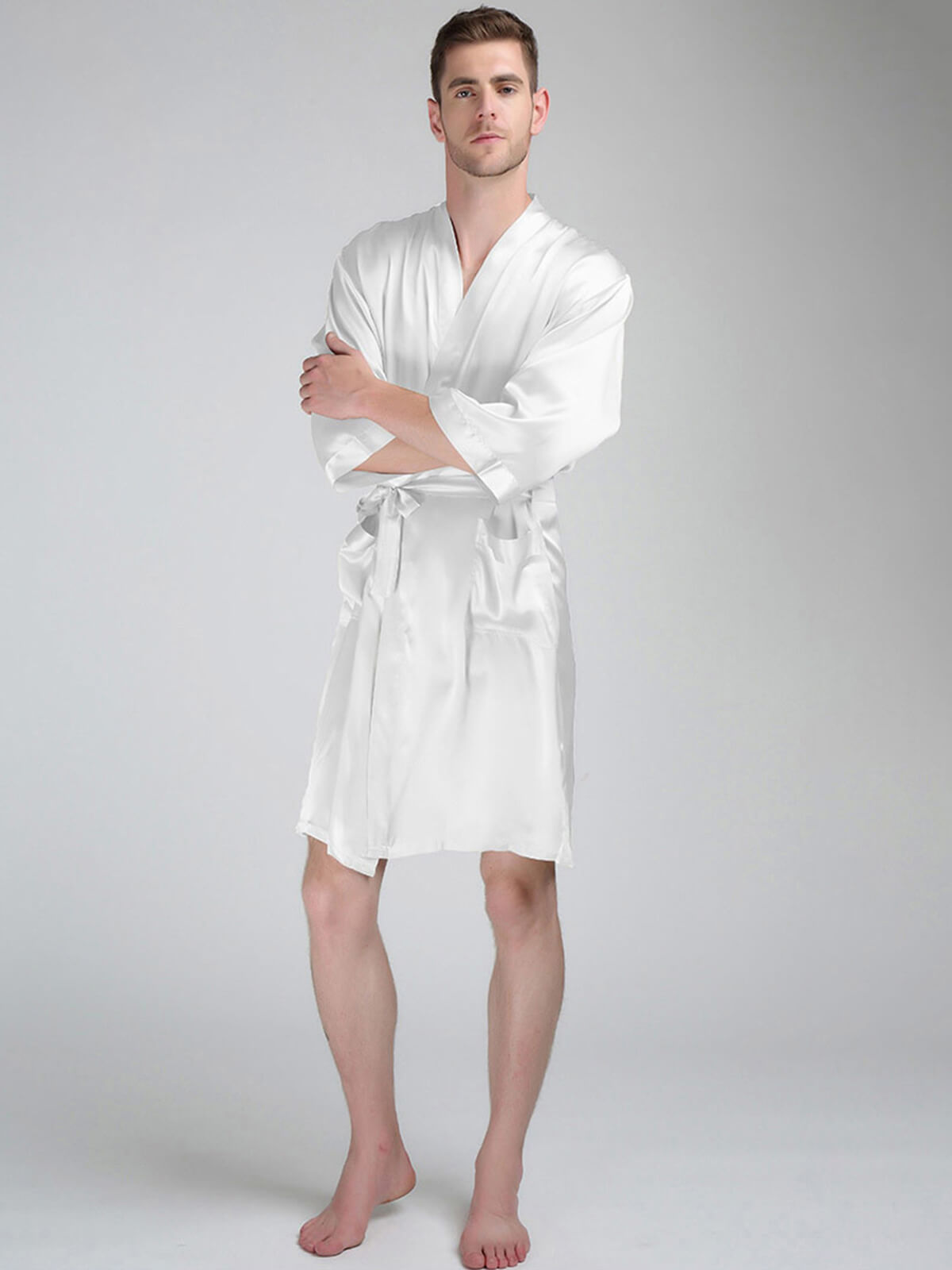 19 Momme Classic Short Silk Kimono Robe For Men
