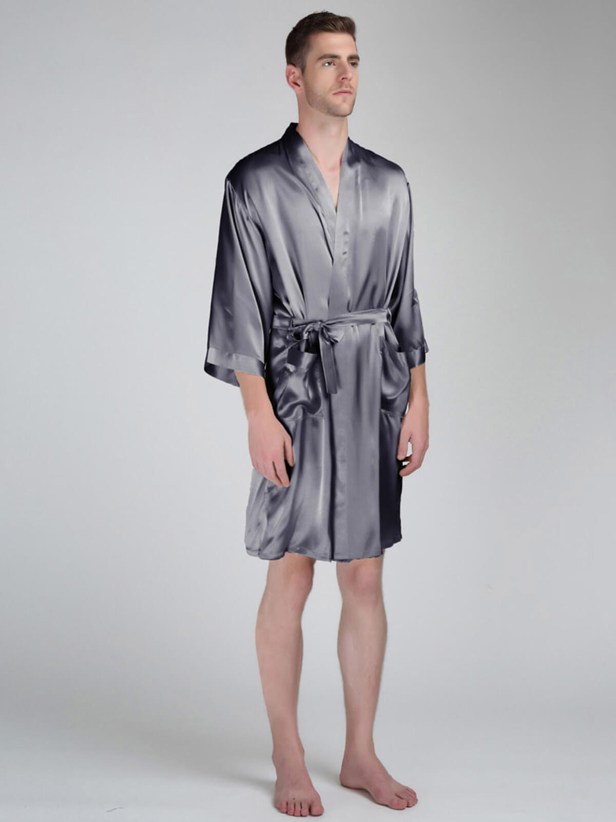 19 Momme Classic Short Silk Kimono Robe For Men