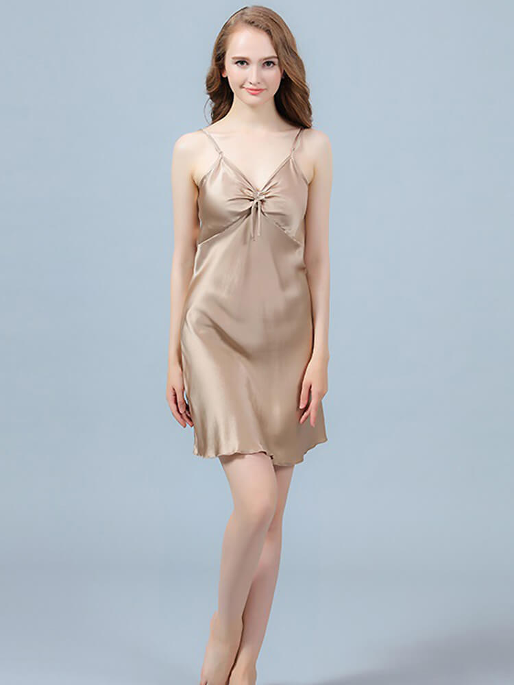 19 Momme Sexy Bow-Tie Silk Chemise