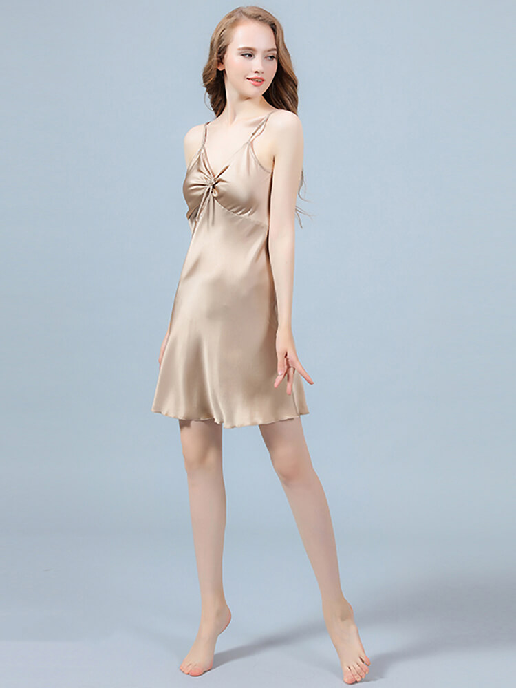 19 Momme Sexy Bow-Tie Silk Chemise