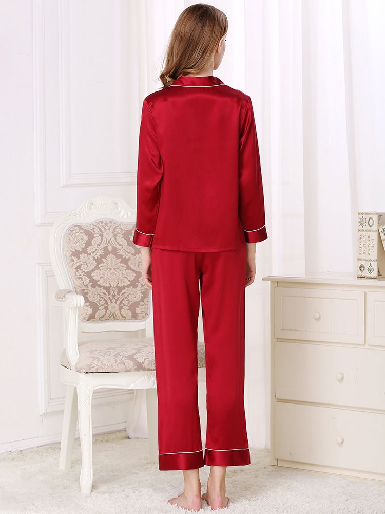19 Momme Classic Trimmed Long Silk Pajama Set For Women