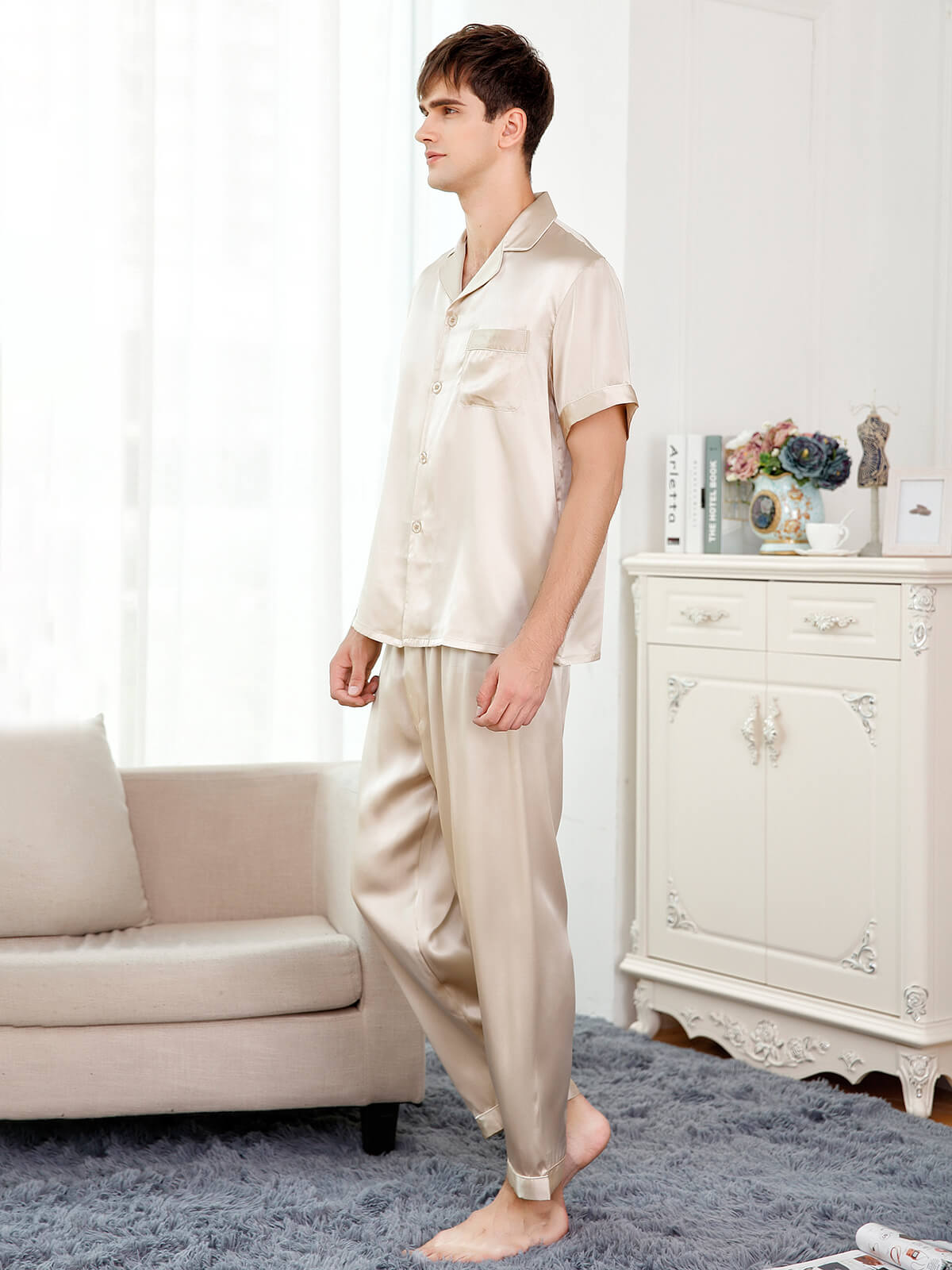 22 Momme Short Sleeved Silk Pajama Set For Men [FS050] - $189.00 ...