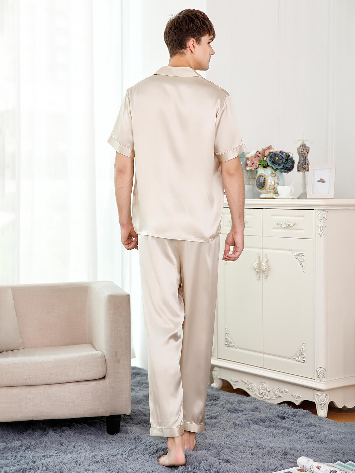 22 Momme Short Sleeved Silk Pajama Set For Men [FS050] - $189.00 ...