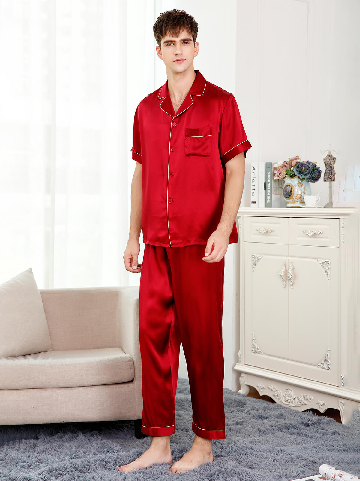 19 Momme Short Sleeved Silk Pajama Set For Men