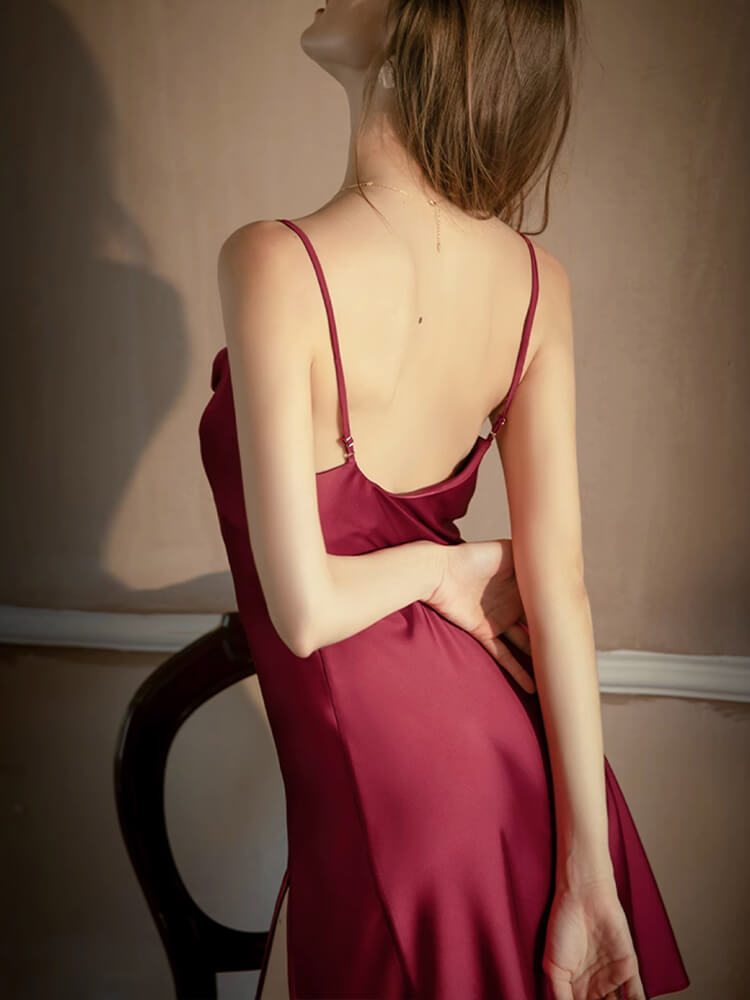 Bias-Cut Cowl Neck Short Pure Silk Chemise with Side Slit
