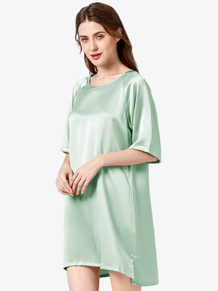 19 Momme Womens Raglan Short Sleeve Solid Silk Nightdress