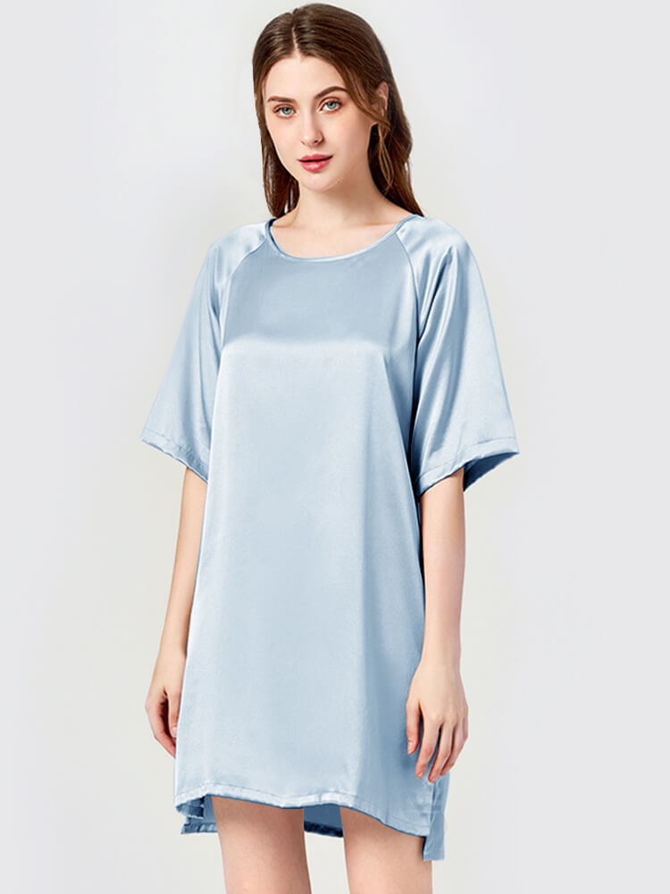 19 Momme Womens Raglan Short Sleeve Solid Silk Nightdress